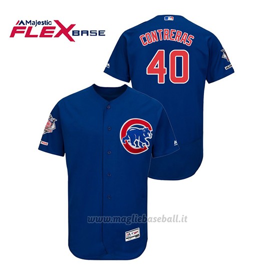 Maglia Baseball Uomo Chicago Cubs Willson Contreras 150th Aniversario Patch Flex Base Blu